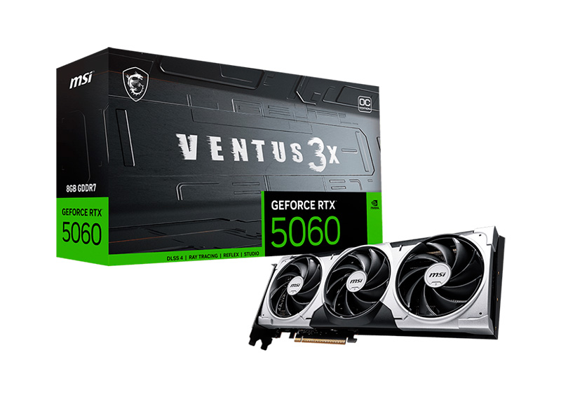 Видеокарта MSI GeForce RTX 5060 8G VENTUS 3X PCI-E 5.0, 8 GB GDDR7 / 128-bit Видеокарта MSI GeForce RTX 5060 8G VENTUS 3X PCI-E 5.0, 8 GB GDDR7 / 128-bit