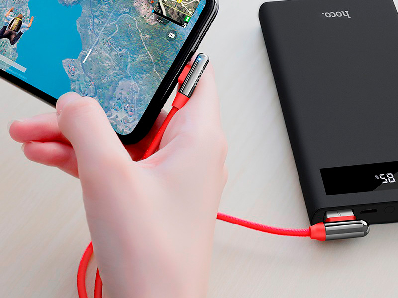 HOCO U77 Excellent elbow для передачи данных и зарядки USB-Lightning, 3A, 1.2м, красный HOCO U77 Excellent elbow для передачи данных и зарядки USB-Lightning, 3A, 1.2м, красный