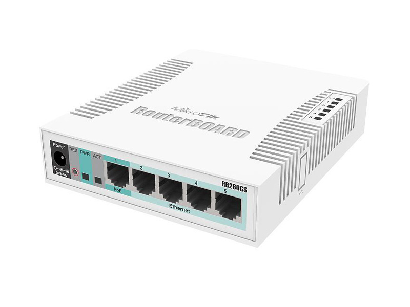 Коммутатор MikroTik RB260GS CSS106-5G-1S  5x1000Mb/s 2xPOE 1xSFP управляемый Коммутатор MikroTik RB260GS CSS106-5G-1S  5x1000Mb/s 2xPOE 1xSFP управляемый