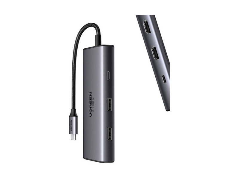 Адаптер UGREEN CM498 USB-C 3 USB A TF SD VGA RJ45 HDMI PD100W Адаптер UGREEN CM498 USB-C 3 USB A TF SD VGA RJ45 HDMI PD100W