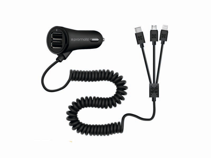Promate Charge-Trio DC12-24В 5В 3.4A 2xUSB2.0 USB3.0 MicroUSB Lightning Promate Charge-Trio DC12-24В 5В 3.4A 2xUSB2.0 USB3.0 MicroUSB Lightning