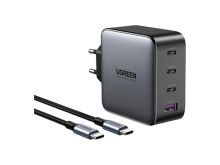 Зарядное устройство + кабель UGREEN CD226 (3xType-C, 1xUSB-A, 100W, GaN, быстрая зарядка, кабель Type-C-Type-C 1.5M 100W, серый) 90575