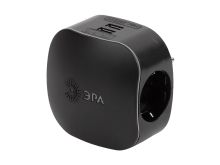 Тройник ЭРА SP-3e-USB-BLACK 3гн, 220V+2xUSB 2100mA c заземл, со шт, черный