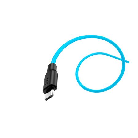 HOCO X21 Plus Silicone для передачи данных и зарядки USB-microUSB, флуоресцентный, 2.4A, 1м, черно-синий