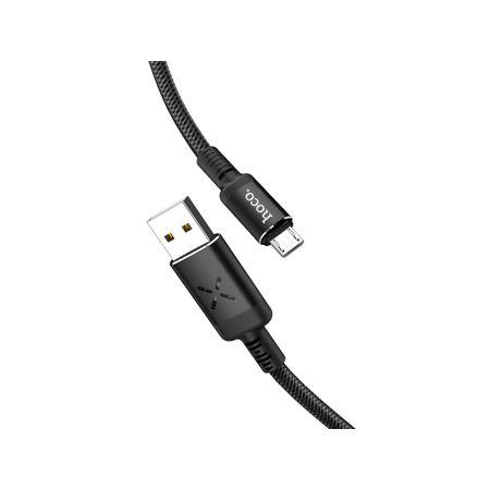 HOCO U63 Spirit для передачи данных и зарядки USB-microUSB, LED подсветка активируется звуком, 2.4А, 1.2м, черный