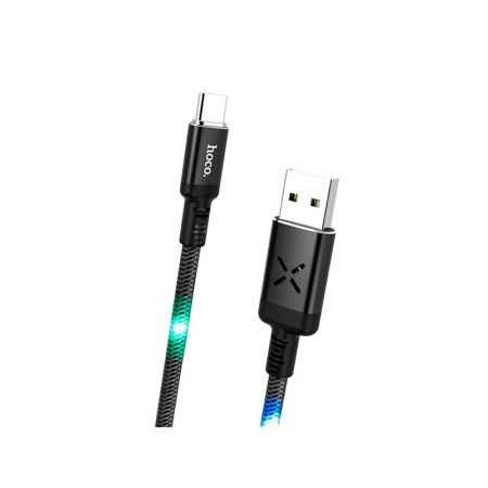 HOCO U63 Spirit для передачи данных и зарядки USB-Type-C, LED подсветка активируется звуком, 3А, 1.2м, черный