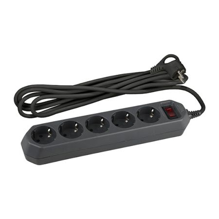 Сетевой фильтр ЭРА USF-5es-5m-B 5 гн 5м, ПВС 10А с/з с выкл. черный