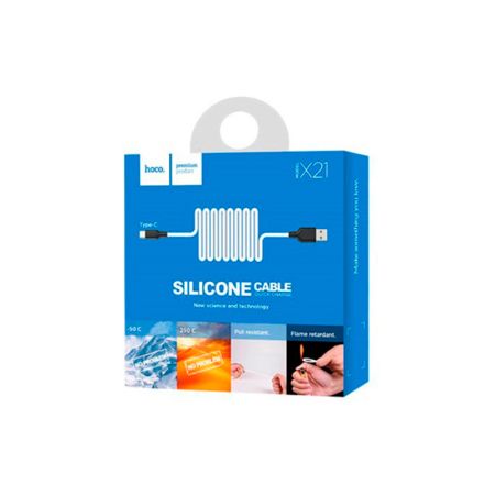 HOCO X21 Plus Silicone для передачи данных и зарядки USB-Type-C, флуоресцентный, 2.4A, 1м, черно-белый