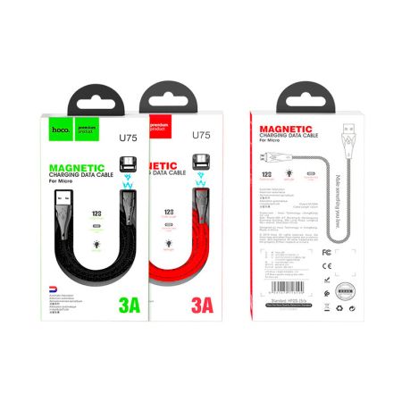 HOCO U75 Blaze для передачи данных и зарядки USB-microUSB, магнитный коннектор, 3A, 1.2м, черный