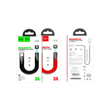 HOCO U75 Blaze для передачи данных и зарядки USB-Lightning, магнитный коннектор, 3A, 1.2м, черный