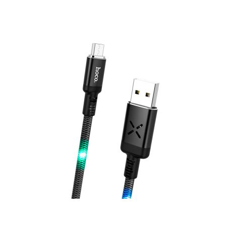 HOCO U63 Spirit для передачи данных и зарядки USB-microUSB, LED подсветка активируется звуком, 2.4А, 1.2м, черный