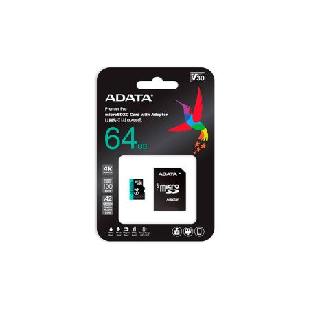 micro SDXC Card ADATA 64GB UHS-I U3 V30S A2 Adapter
