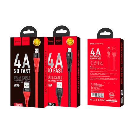 HOCO U53 для передачи данных и зарядки (быстрая зарядка)USB-microUSB, 4A, 1.2м, красный