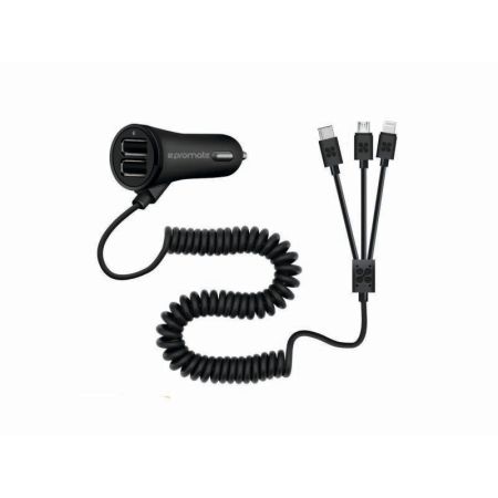 Promate Charge-Trio DC12-24В 5В 3.4A 2xUSB2.0 USB3.0 MicroUSB Lightning