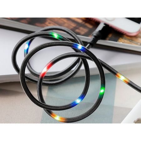 HOCO U63 Spirit для передачи данных и зарядки USB-Type-C, LED подсветка активируется звуком, 3А, 1.2м, черный