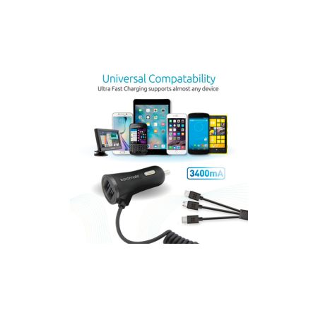 Promate Charge-Trio DC12-24В 5В 3.4A 2xUSB2.0 USB3.0 MicroUSB Lightning