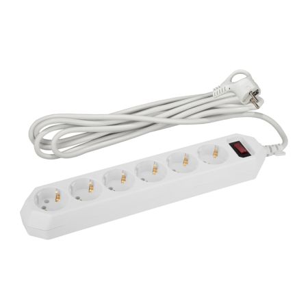 Сетевой фильтр ЭРА USF-6es-3m-W-BOX 6гн 3м, ПВС 10А с/з с выкл белый