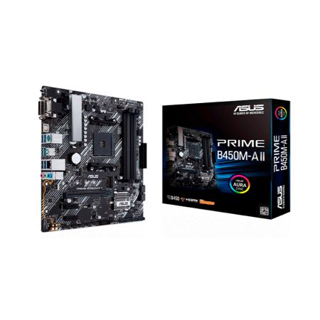 ASUS PRIME B450M-A II (mATX, AM4, AMD B450, 4x DDR4 4400MHz, 2x PCIe x16, 1x M.2, 6x SATA, 1GbE, 6x USB Rear, HDMI)