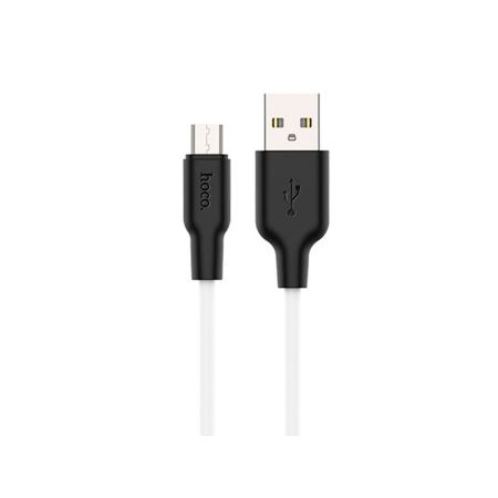 HOCO X21 Plus Silicone для передачи данных и зарядки USB-microUSB, флуоресцентный, 2.4A, 1м, черно-белый