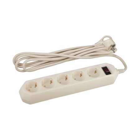 Сетевой фильтр ЭРА USF-5es-5m-W 5 гн 5м, ПВС 10А с/з с выкл. белый