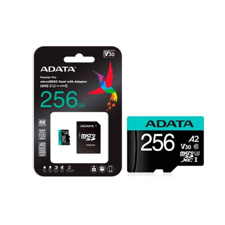 micro SDXC Card ADATA 256GB UHS-I U3 V30S A2 Adapter