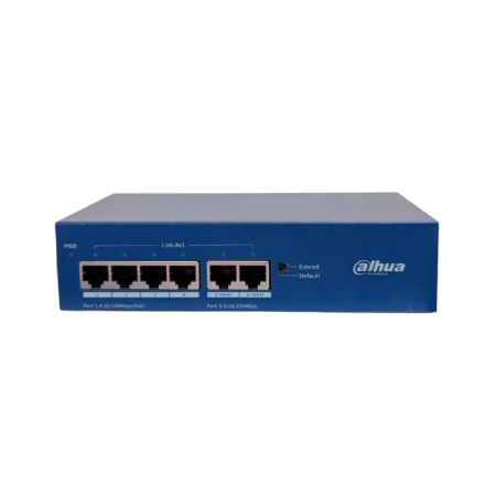 Коммутатор сетевой PoE DAHUA DH-S3006-4ET-45 (2xUpLink 100mb/s, 4xPoE 100mb/s) 45W