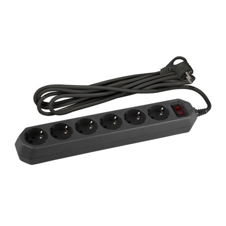 Сетевой фильтр ЭРА USF-6es-3m-B-BOX 6гн 3м, ПВС 10А с/з с выкл черный
